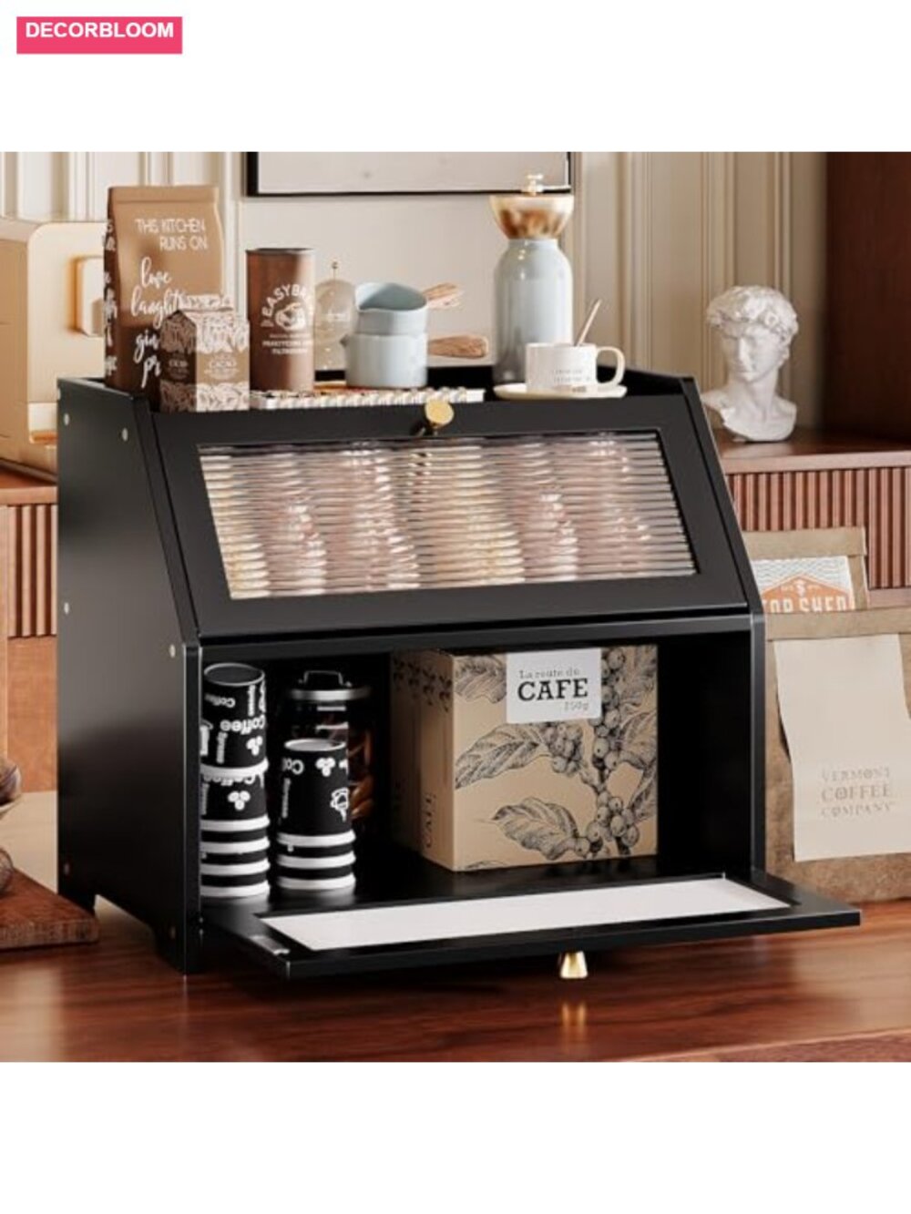 Bamboo Bread Box with Acrylic Door, 2 Layer, Farmhouse Design, Magnetic - Picture 5 of 6